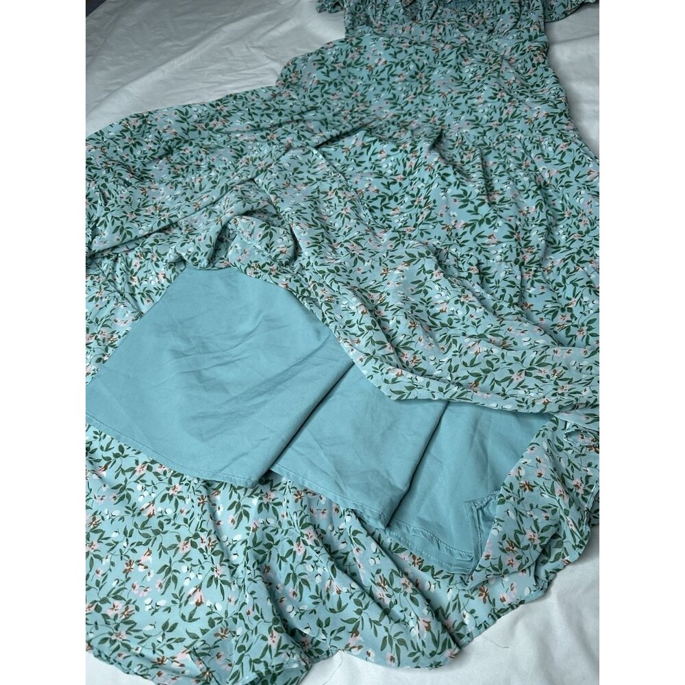 ASTR Bustier Puff Sleeve Midi Dress Floral Blue Small - Picture 5 of 7